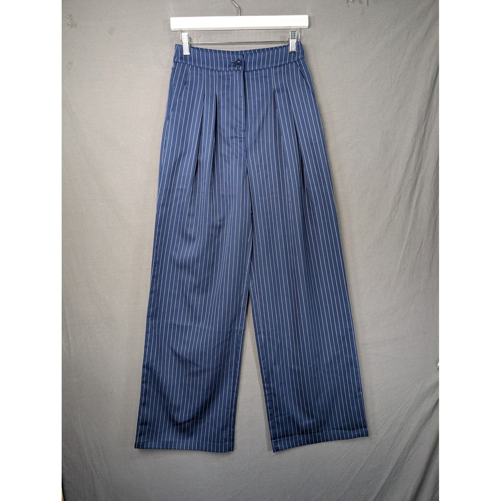 Commense Blue Pinstripe Wide Leg Pleated Trousers XS OA231007020